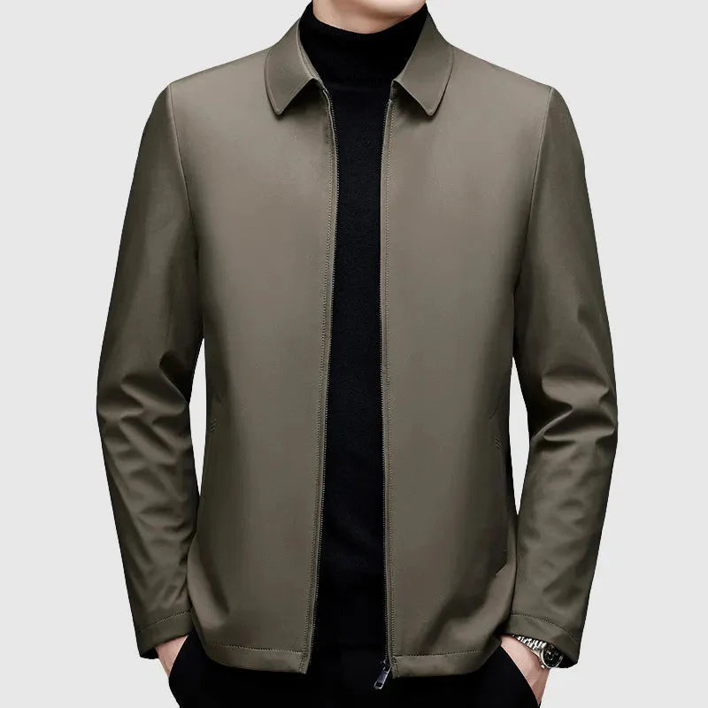 Men's Down Jacket with Turn-Down Collar Beige