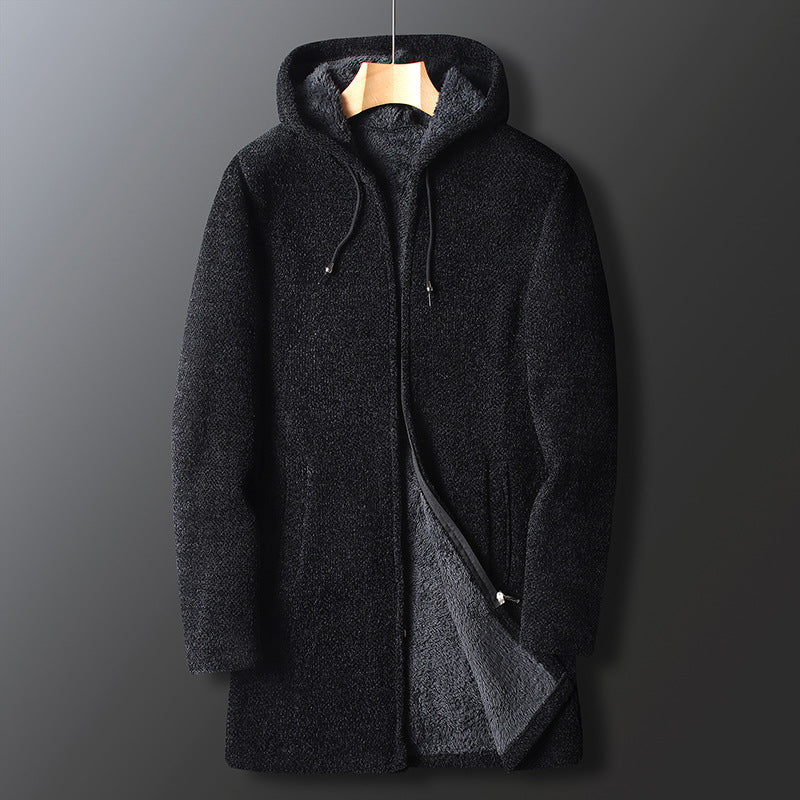 Men's Relaxed Fit Full-Length Hooded Coat – Cozy and Practical Warmth Black