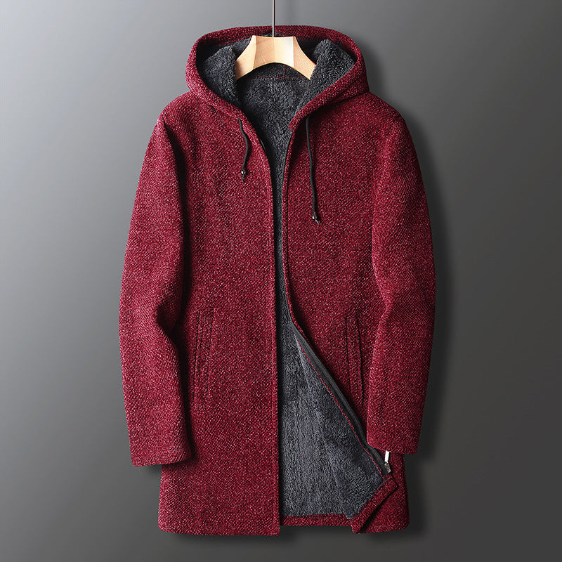 Men's Relaxed Fit Full-Length Hooded Coat – Cozy and Practical Warmth Red
