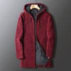 Men's Relaxed Fit Full-Length Hooded Coat – Cozy and Practical Warmth Red