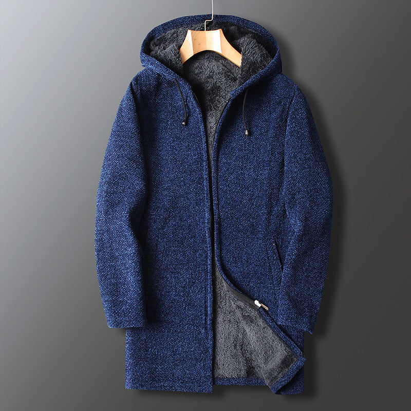 Men's Relaxed Fit Full-Length Hooded Coat – Cozy and Practical Warmth Navy Blue