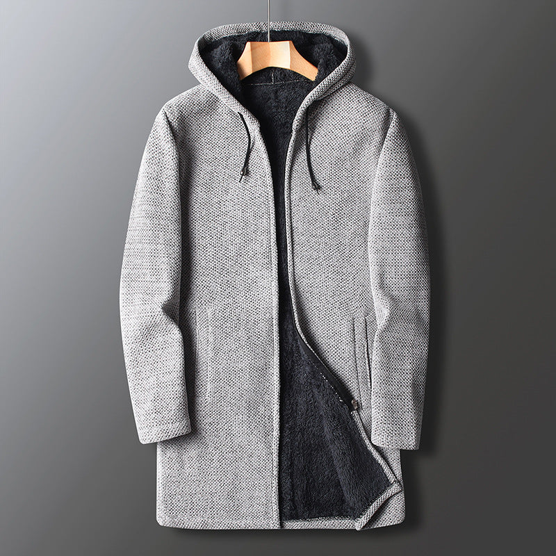 Men's Relaxed Fit Full-Length Hooded Coat – Cozy and Practical Warmth Light Grey