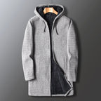 Men's Relaxed Fit Full-Length Hooded Coat – Cozy and Practical Warmth Light Grey