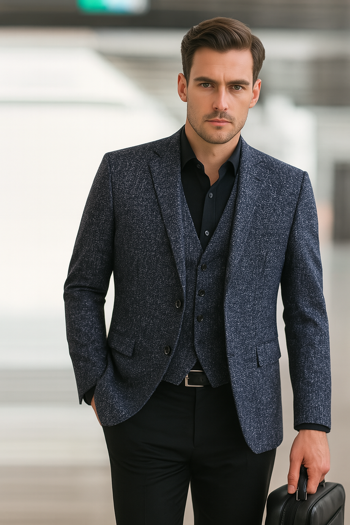 Men's Formal Long Sleeve Blazer with Notched Lapel Design-MODAUTLET