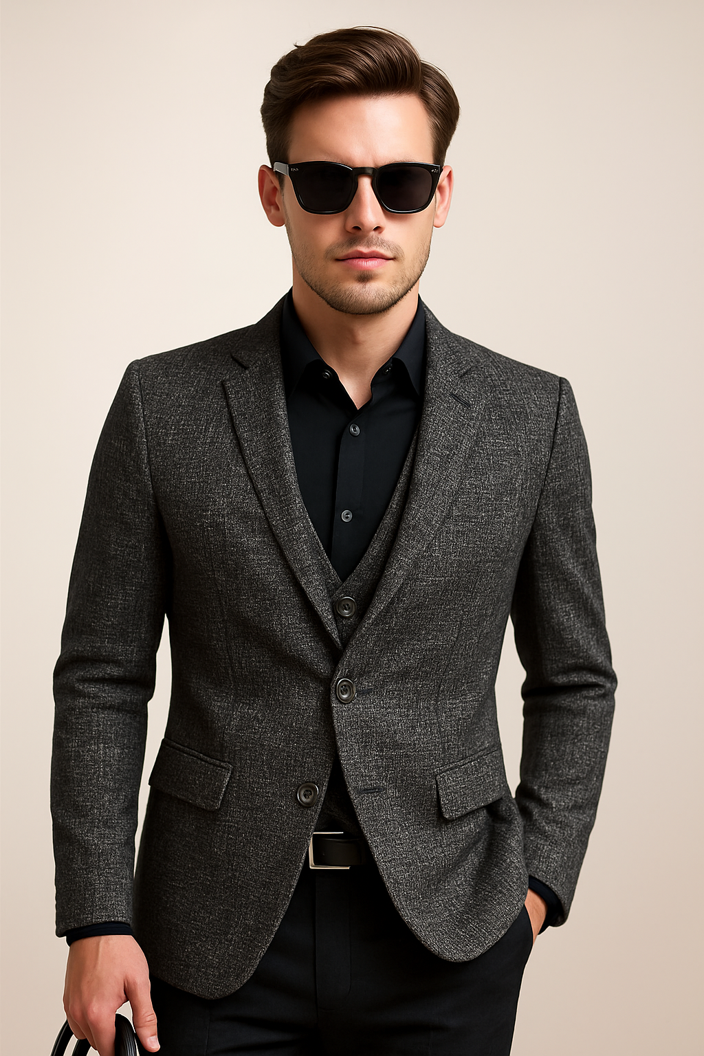 Men's Formal Long Sleeve Blazer with Notched Lapel Design-MODAUTLET