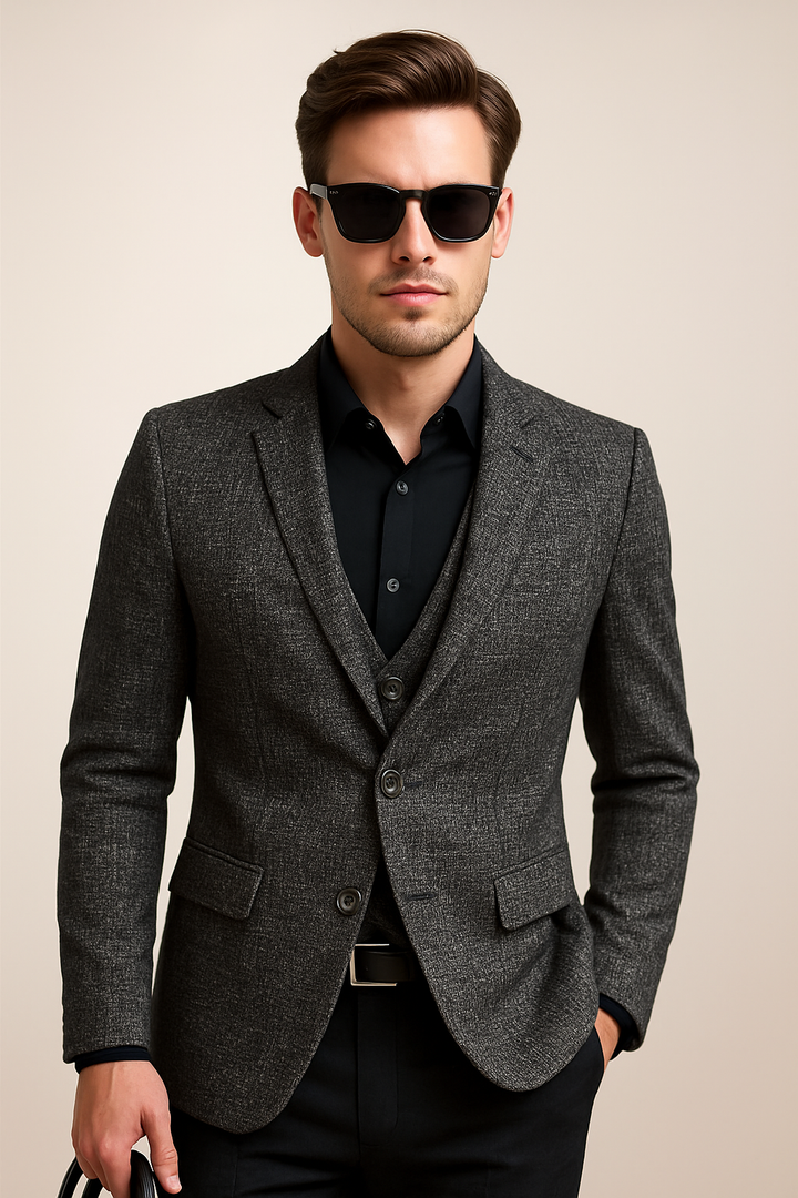 Men's Formal Long Sleeve Blazer with Notched Lapel Design-MODAUTLET