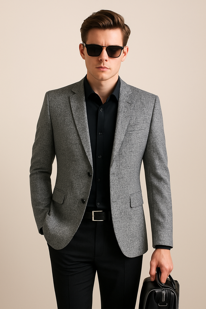 Men's Formal Long Sleeve Blazer with Notched Lapel Design-MODAUTLET