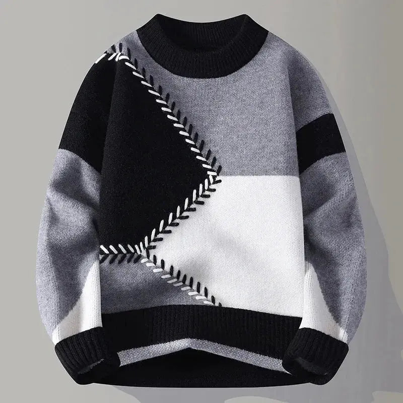 Men's Geometric Color Block Knit Sweater Gray