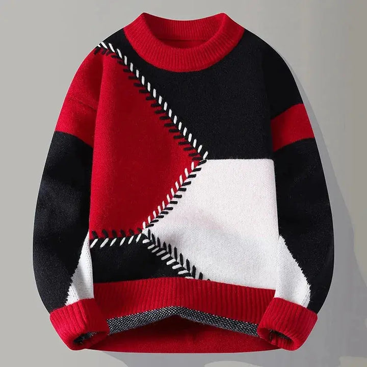 Men's Geometric Color Block Knit Sweater Red