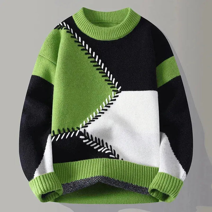 Men's Geometric Color Block Knit Sweater Green