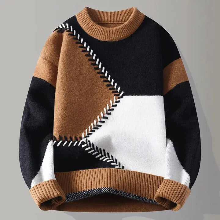 Men's Geometric Color Block Knit Sweater Coffee