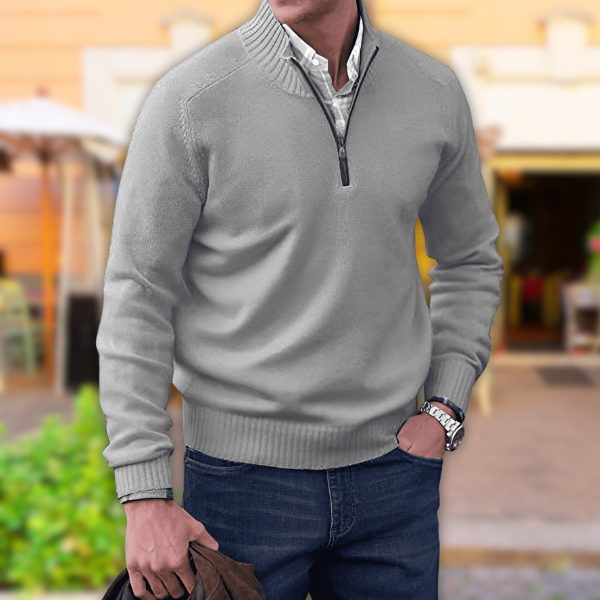 Men's Half Zip Knit Sweater for Casual Everyday Comfort Light Grey