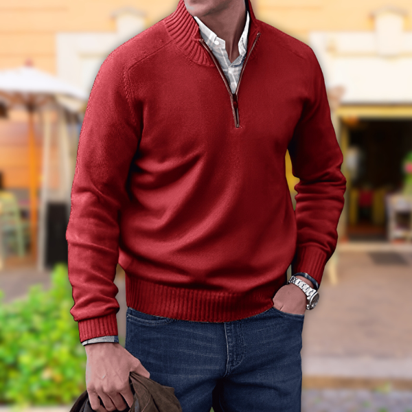 Men's Half Zip Knit Sweater for Casual Everyday Comfort Red