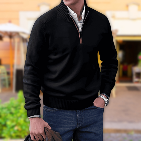 Men's Half Zip Knit Sweater for Casual Everyday Comfort Black