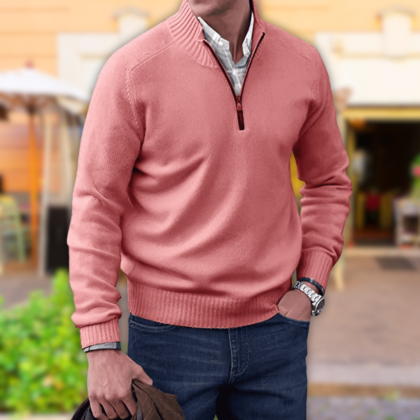 Men's Half Zip Knit Sweater for Casual Everyday Comfort Pink