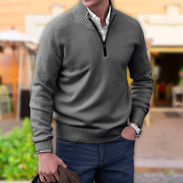 Men's Half Zip Knit Sweater for Casual Everyday Comfort Dark Grey