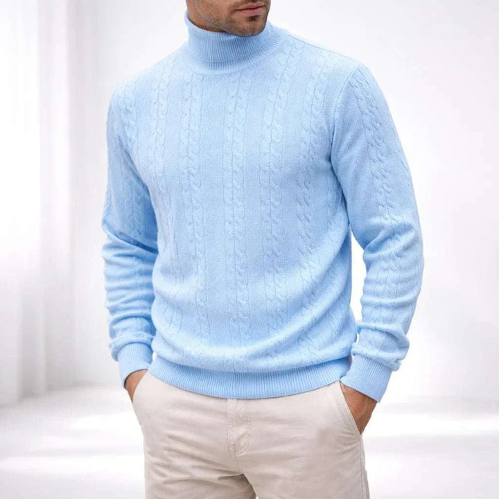 Men's High-Neck Knit Sweater Light Blue