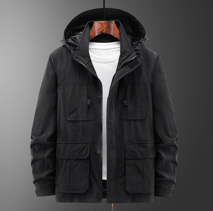 Men's Hooded Jacket with Double Zipper Black