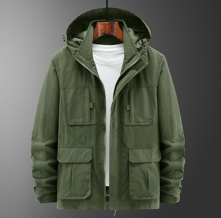 Men's Hooded Jacket with Double Zipper Green