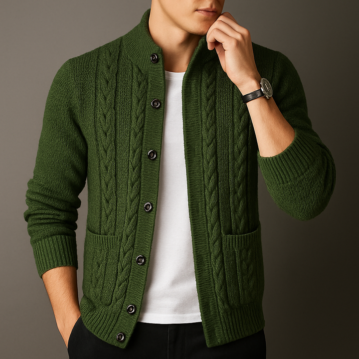 Men's Knit Cardigan - Monaco Style Green