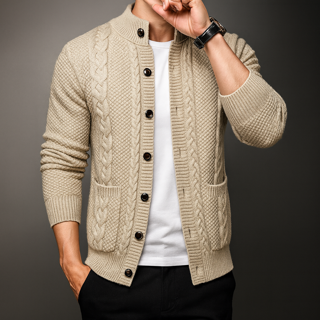 Men's Knit Cardigan - Monaco Style Khaki