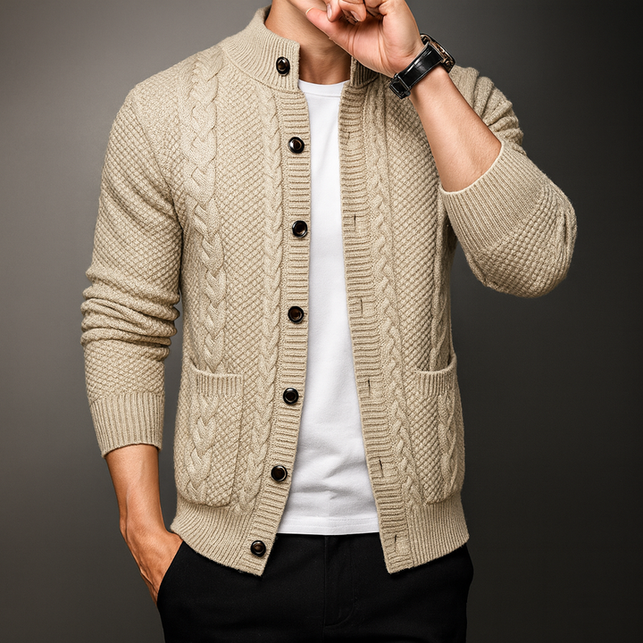 Men's Knit Cardigan - Monaco Style Khaki