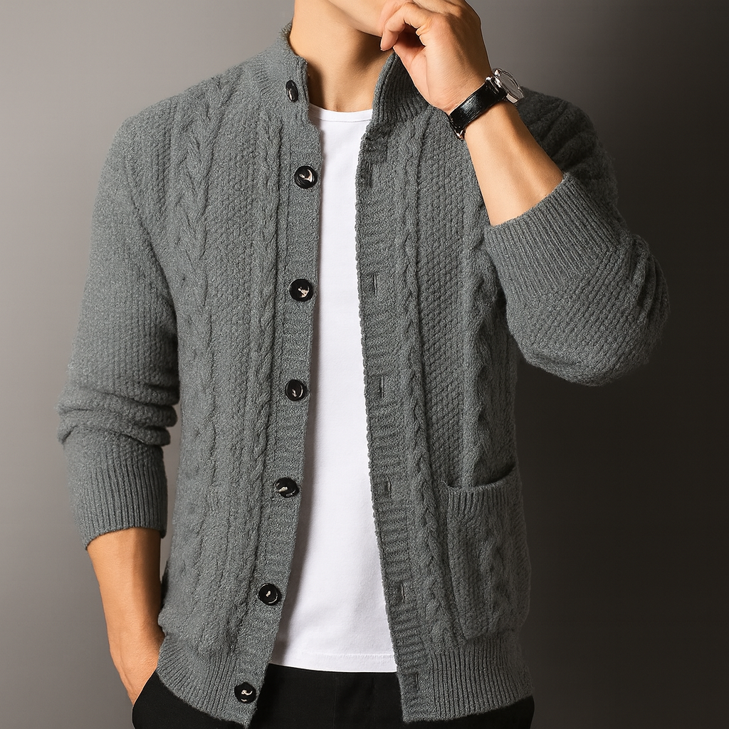Men's Knit Cardigan - Monaco Style Gray
