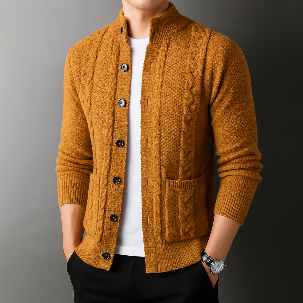 Men's Knit Cardigan - Monaco Style Orange