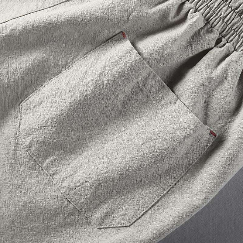 Men's Lightweight Cotton Linen Blend Drawstring Trousers