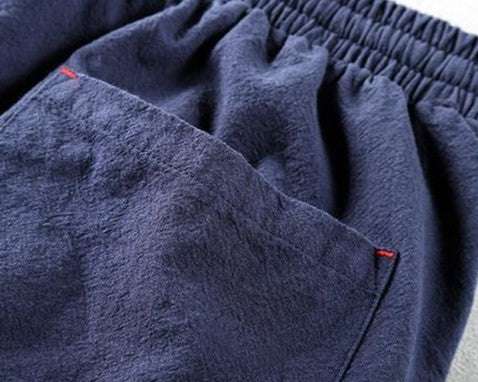 Men's Lightweight Cotton Linen Blend Drawstring Trousers