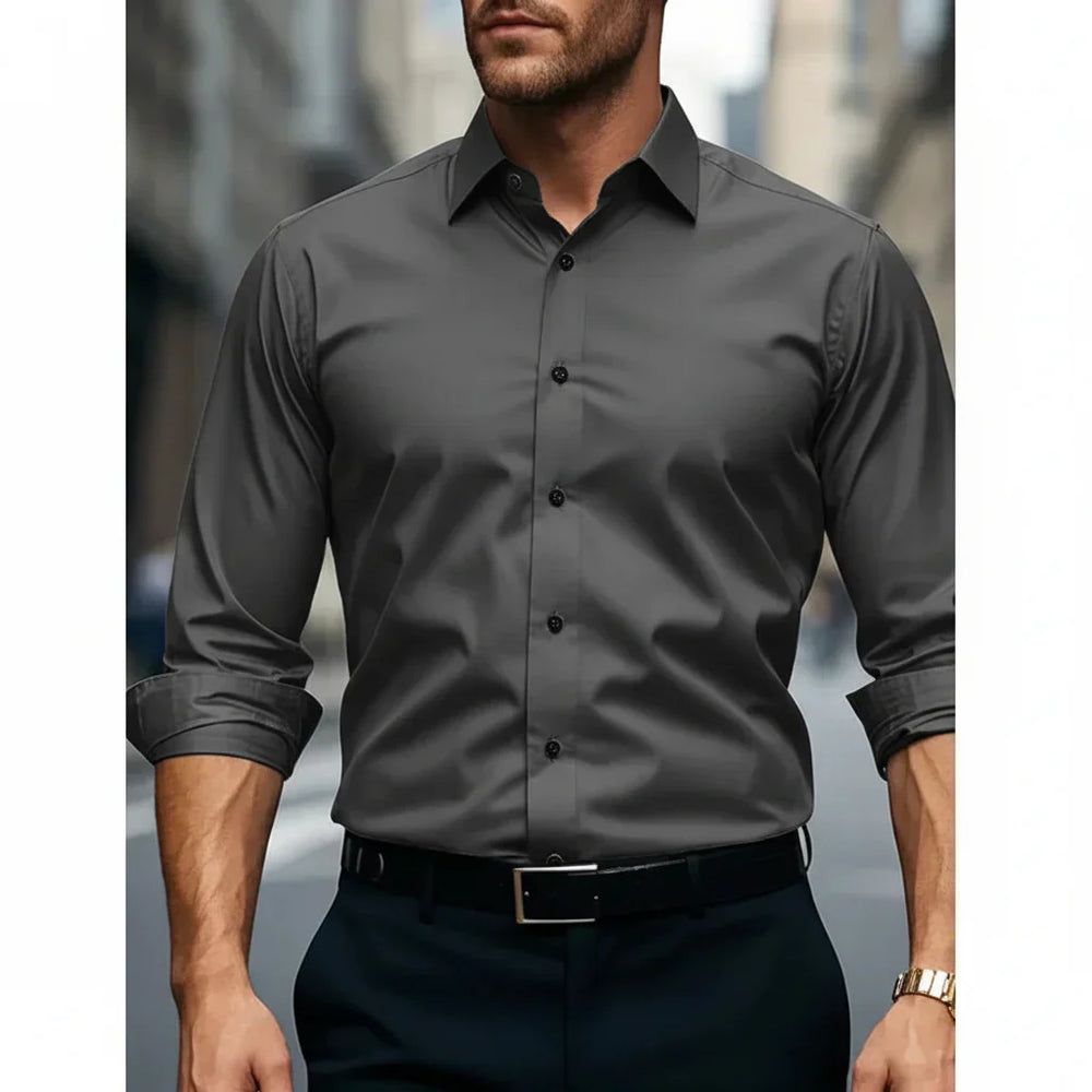 Men's Long Sleeve Button-Down Collar Shirt Gray