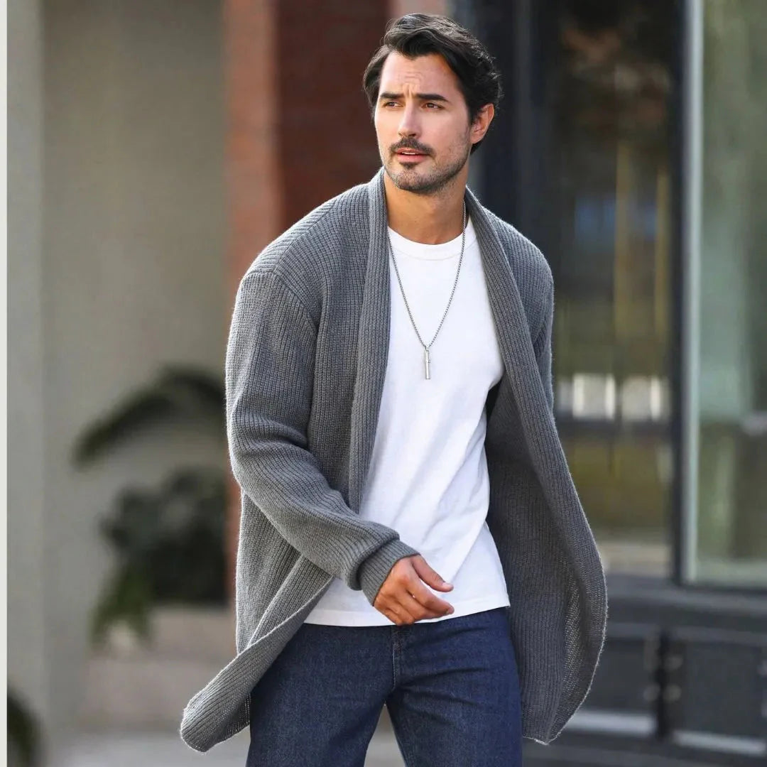 Men's Longline Knit Cardigan Gray