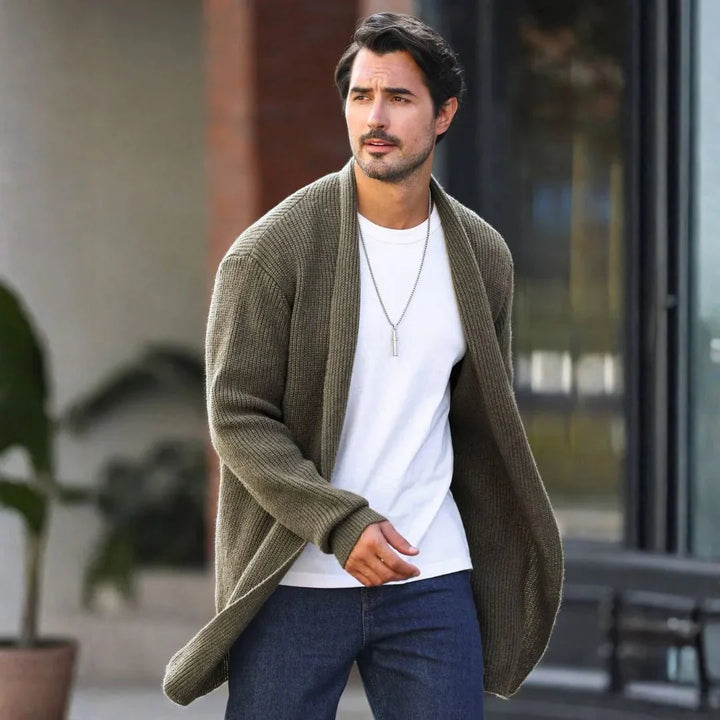 Men's Longline Knit Cardigan Green