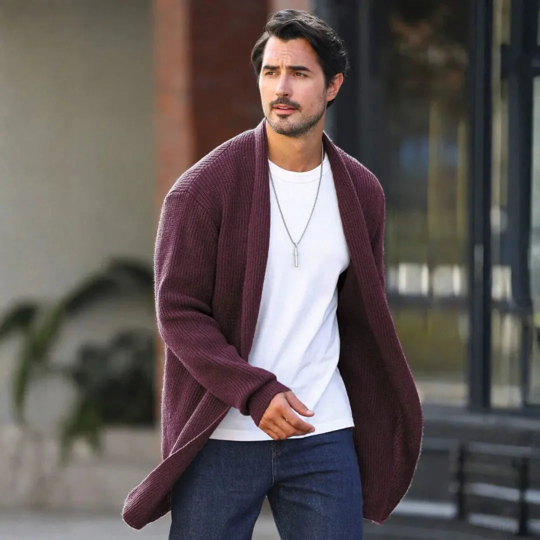 Men's Longline Knit Cardigan Red