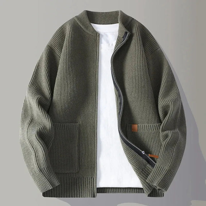 Men's Loose Knit Mock Cardigan Green