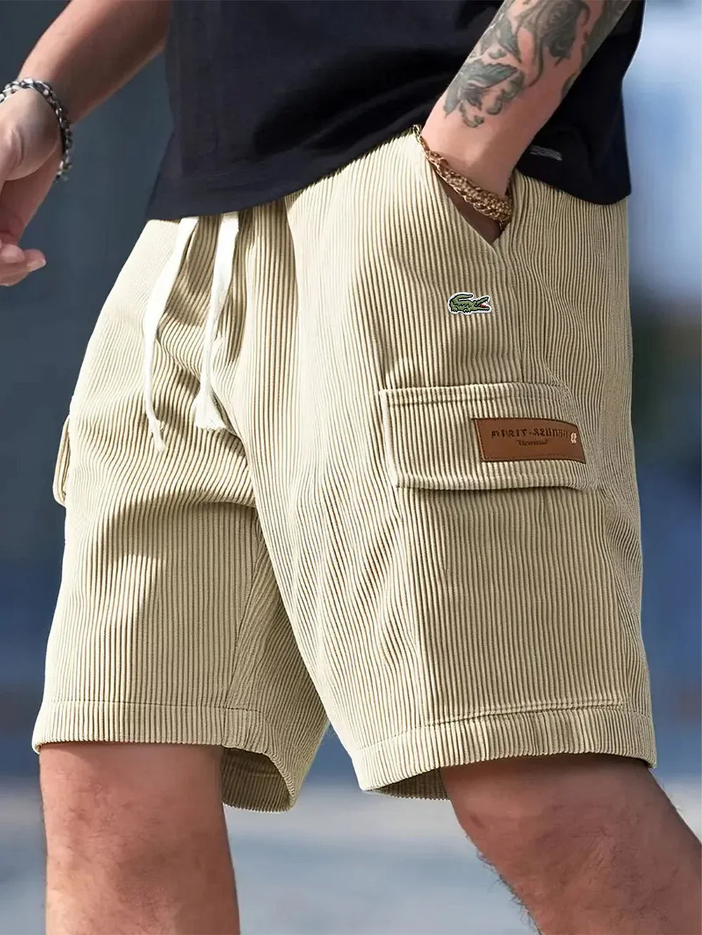 Men’s Loose Striped Casual All-Match Shorts Khaki