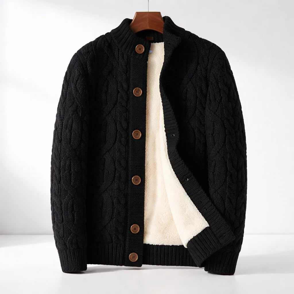 Men's Merino Wool Cardigan - Rivanto Style Black