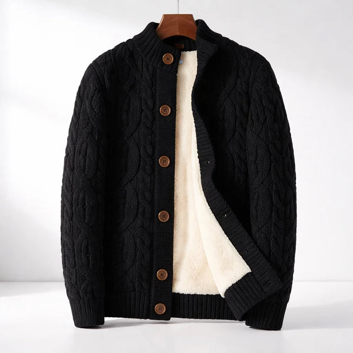 Men's Merino Wool Cardigan - Rivanto Style Black