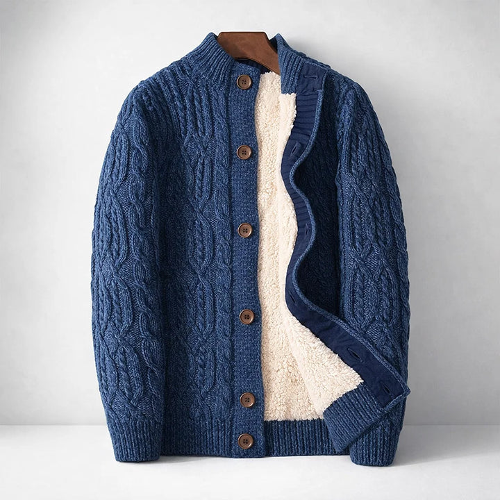 Men's Merino Wool Cardigan - Rivanto Style Blue