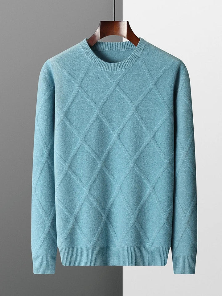 Men's Merino Wool Sweater in Meadow Green Sky Blue