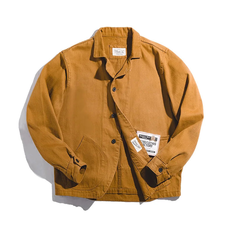 Men's Multi-Pocket Cotton Work Jacket Brownish Yellow