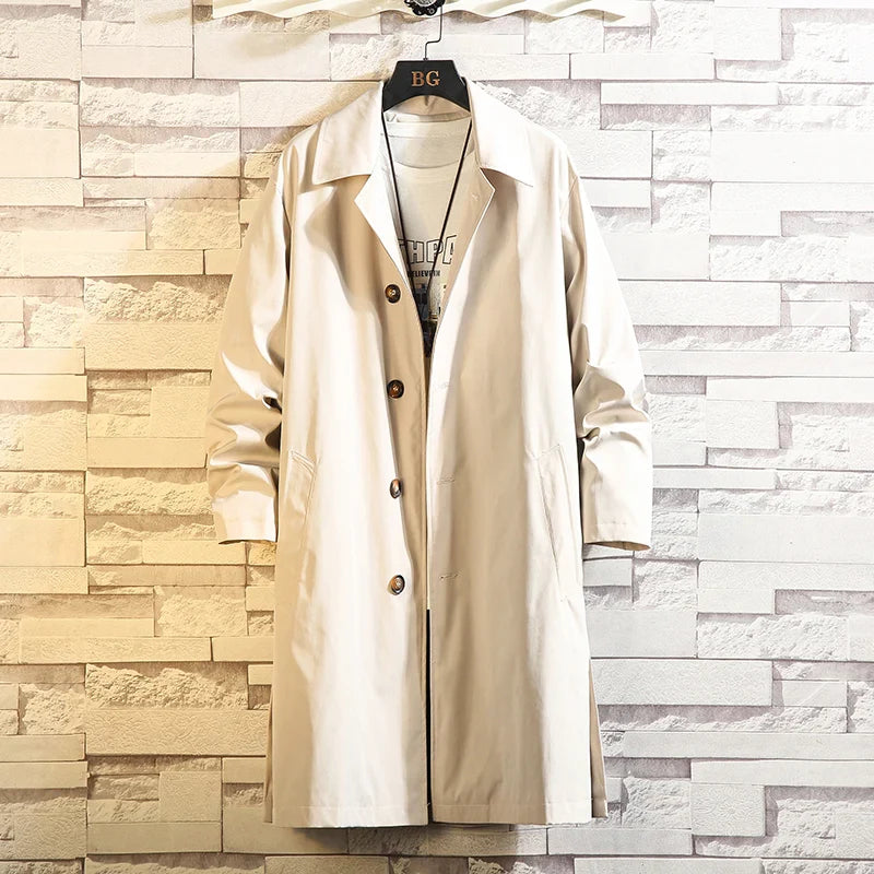 Men's Oversized Monochrome Long Windbreaker Jacket Beige White