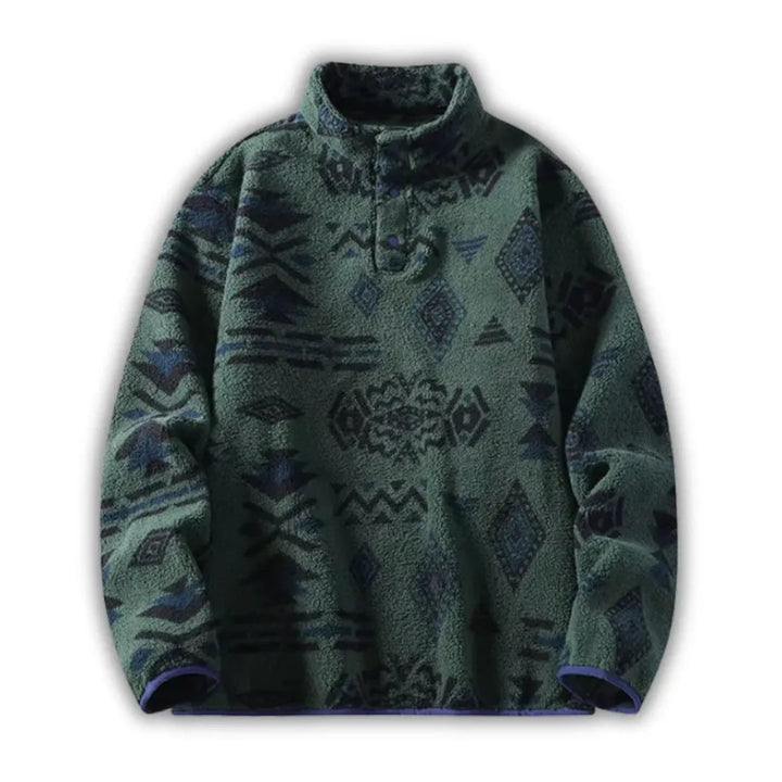 Men's Patterned Fleece Quarter-Zip Pullover Forest