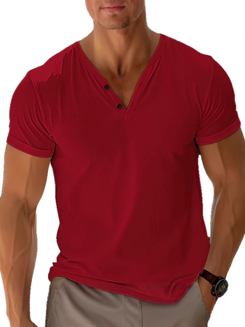 Men's Plain V-Neck Short Sleeve T-Shirt-MODAUTLET