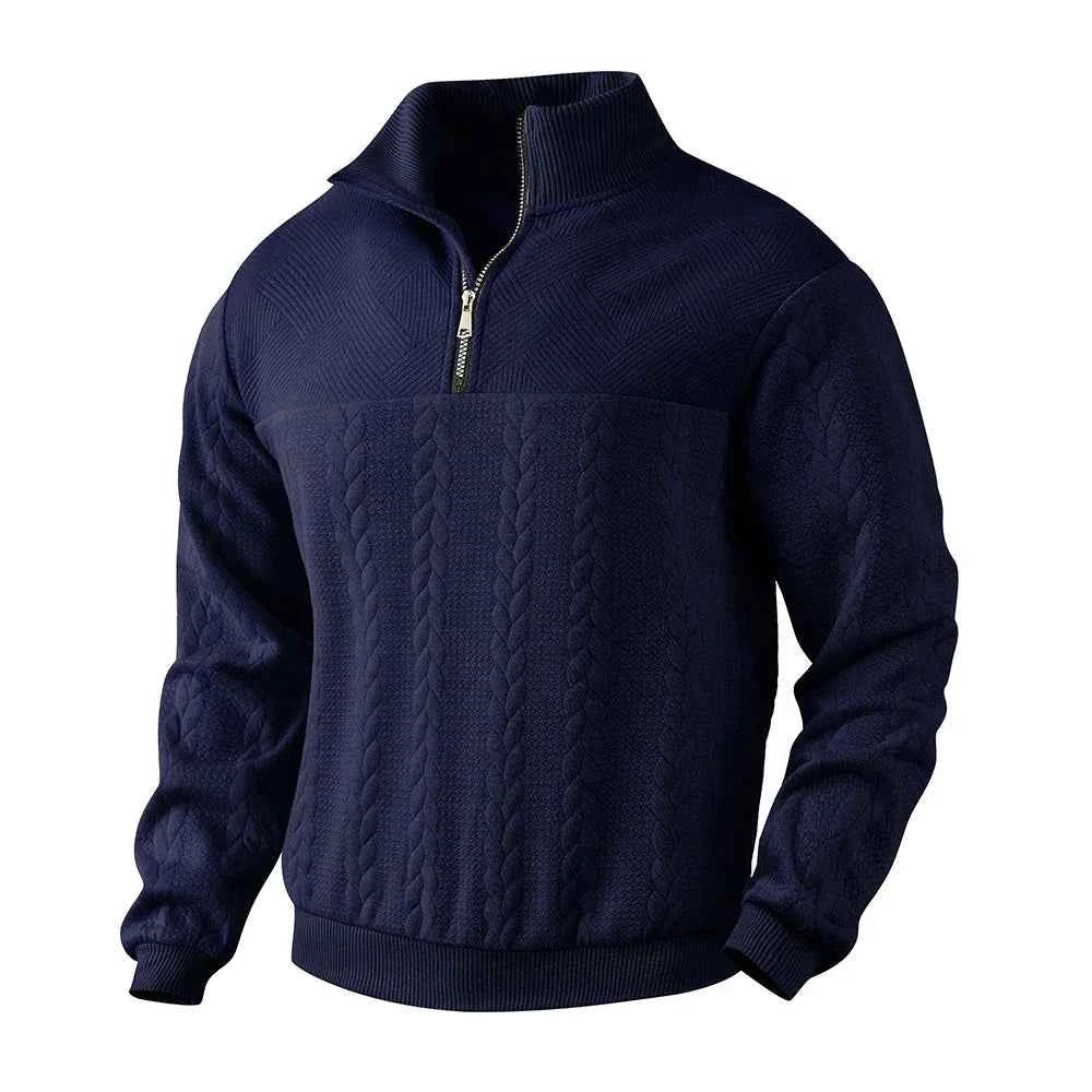 Men's Quarter Zip Pullover Sweatshirt - Polyester Blend Blue