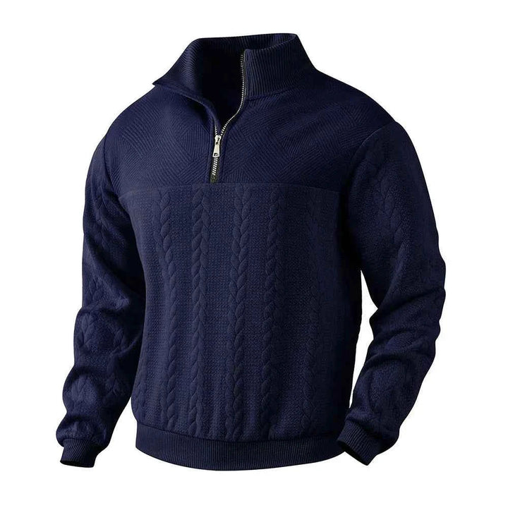 Men's Quarter Zip Pullover Sweatshirt - Polyester Blend Blue