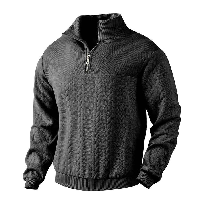 Men's Quarter Zip Pullover Sweatshirt - Polyester Blend Black