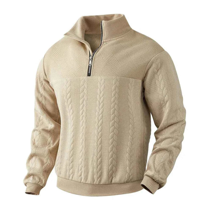Men's Quarter Zip Pullover Sweatshirt - Polyester Blend Brown