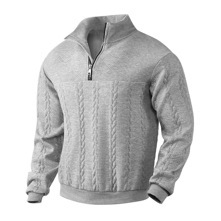 Men's Quarter Zip Pullover Sweatshirt - Polyester Blend Gray