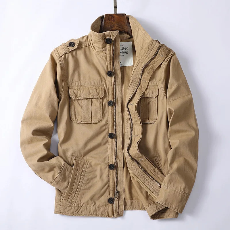 Men's Retro Denim Cargo Jacket Khaki